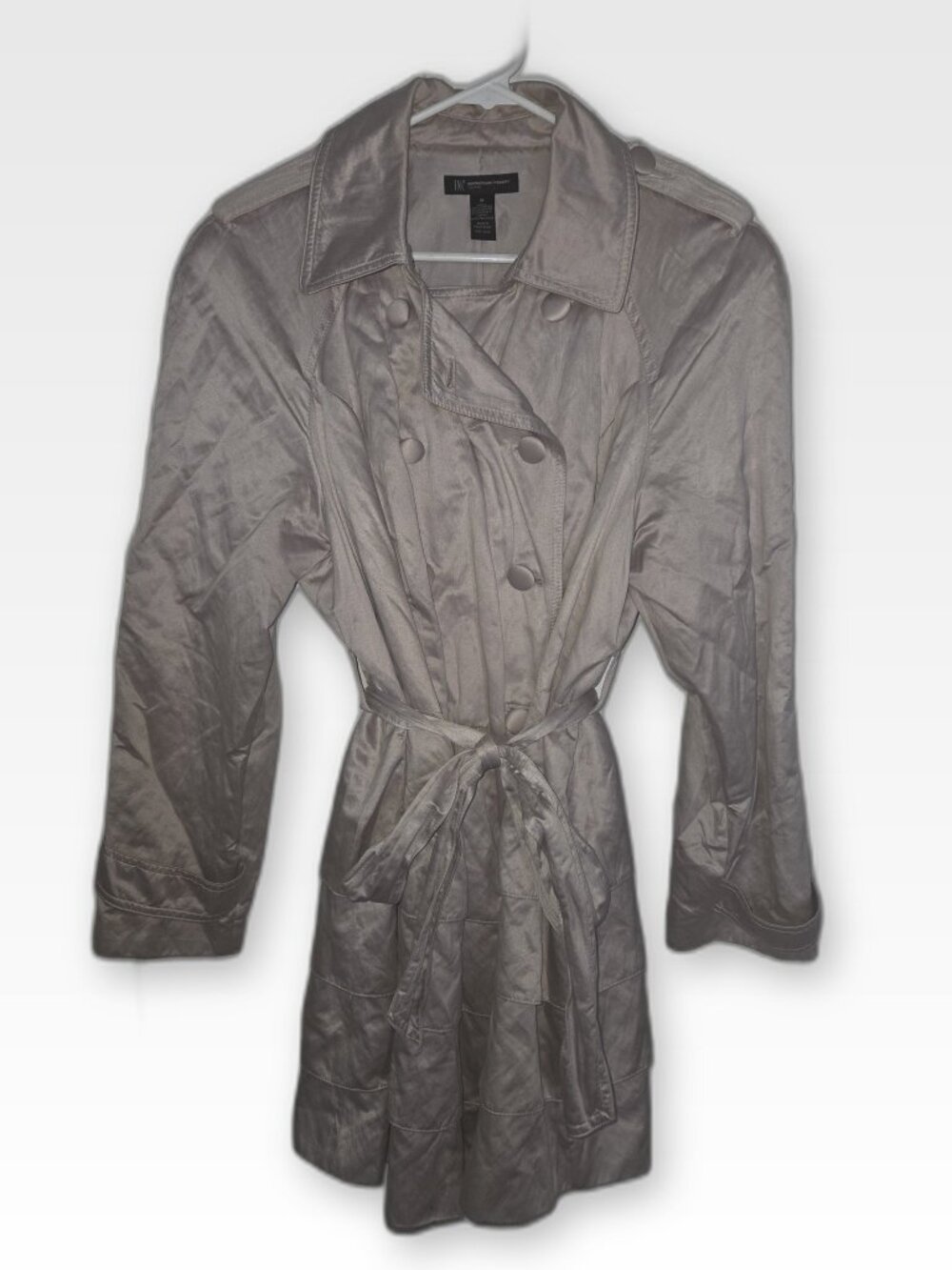 INC International Concepts Taupe Metallic Belted Trench Coat Womens 1X